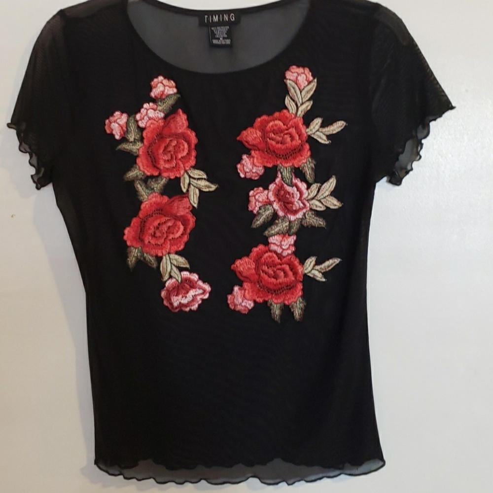 TIMING floral mesh top